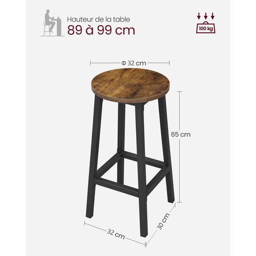 Tabourets Hauts Lot De 4 Chaises De Bar Siège De Cuisine Cadre En Acier Hauteur 65 Cm
