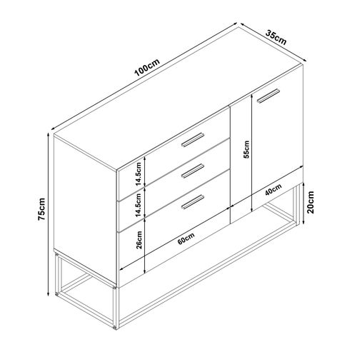 Buffet Commode Meuble De Rangement 75 X 100 X 35 Cm Salon Entré Chambre Effet Béton G