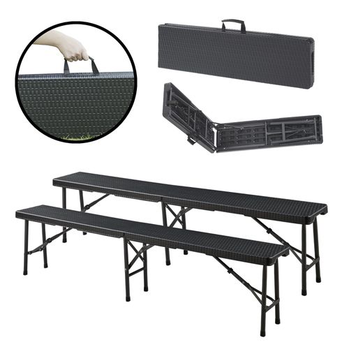 Lot De 2 Bancs De Camping Pliables 180 X 25 X 43 Cm Effet Rotin Noir 03_0009600
