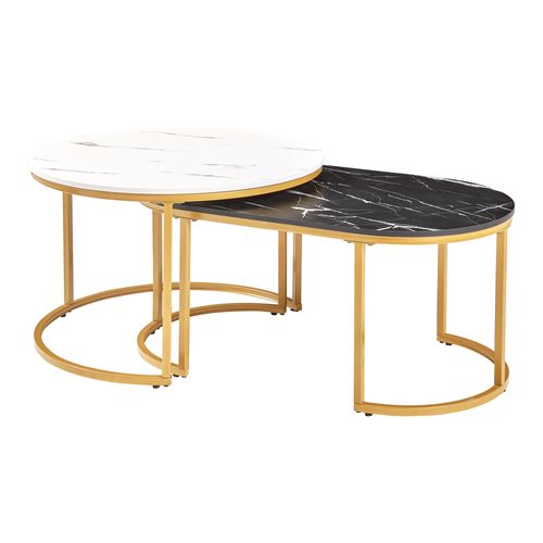 Lot De 2 Tables Basses Gigognes Aspect Marbre Noir 03_0009705