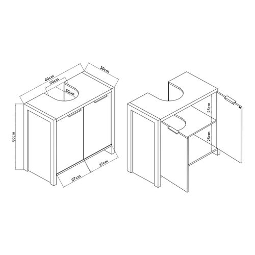 Meuble Sous Lavabo Salle De Bain Rangement Design 60 X 60 X 30 Cm Panneau De Particul