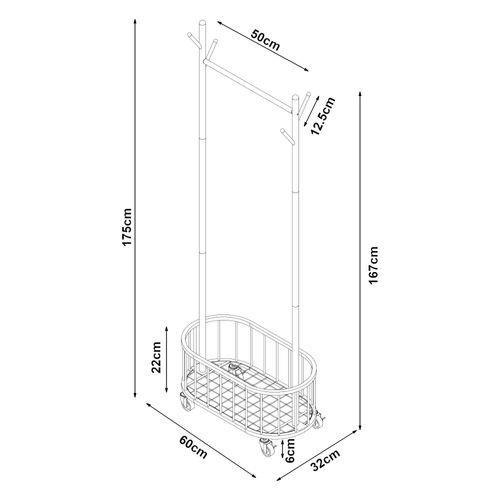 Portant à Roulettes 175 X 60 X 32 Cm Acier Blanc 03_0010282