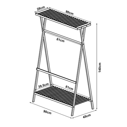 Portant à Vêtements Portemanteau Porte-vêtements Penderie Dressing Ouvert Bambou 140