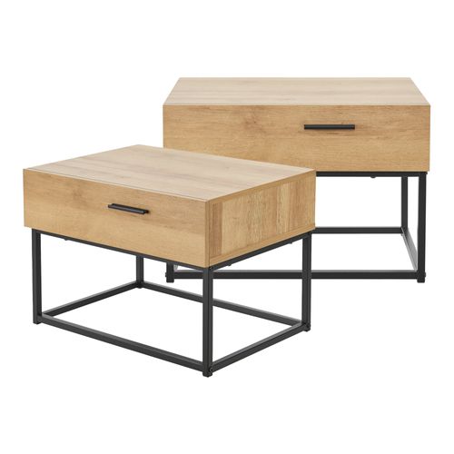 Set De 2 Table De Chevet Métal 39 X 55 X 40 Cm Beige Effet Chêne 03_0010596