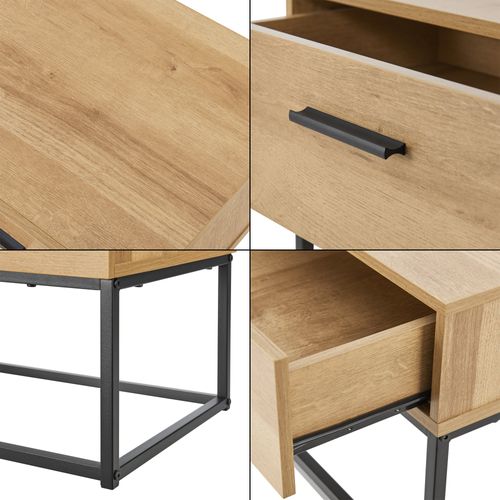 Set De 2 Table De Chevet Métal 39 X 55 X 40 Cm Beige Effet Chêne 03_0010596