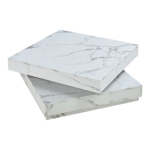 Table Basse Console D'appoint 76 X 76 X 38 Cm Effet Marbre Blanc 03_0010792