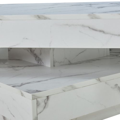 Table Basse Console D'appoint 76 X 76 X 38 Cm Effet Marbre Blanc 03_0010792