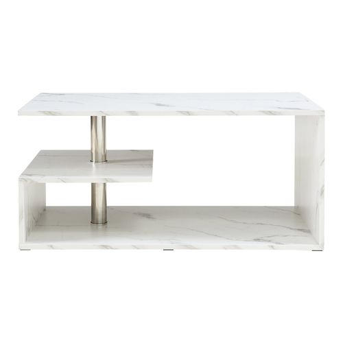 Table Basse Console D'appoint 90 X 50 X 41 Cm Effet Marbre Blanc 03_0010795