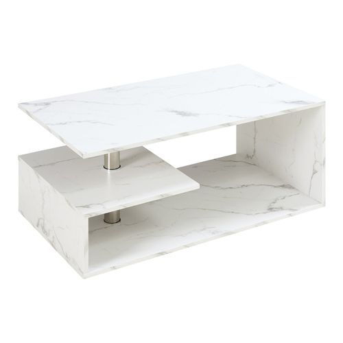 Table Basse Console D'appoint 90 X 50 X 41 Cm Effet Marbre Blanc 03_0010795