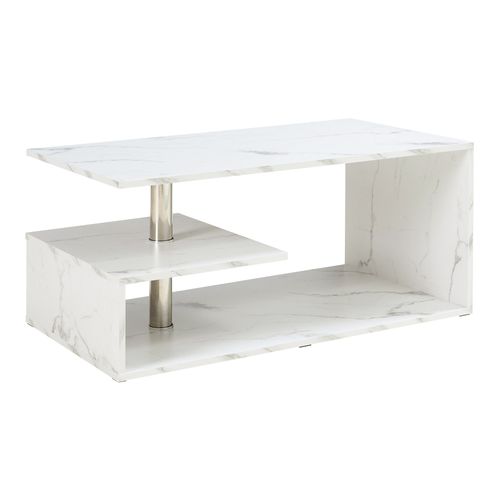 Table Basse Console D'appoint 90 X 50 X 41 Cm Effet Marbre Blanc 03_0010795