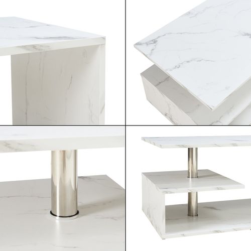 Table Basse Console D'appoint 90 X 50 X 41 Cm Effet Marbre Blanc 03_0010795