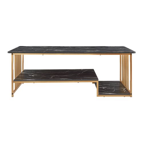 Table Basse Console D'appoint Acier Effet Marbre Noir Or 03_0010803