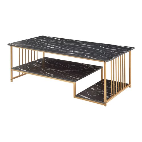 Table Basse Console D'appoint Acier Effet Marbre Noir Or 03_0010803