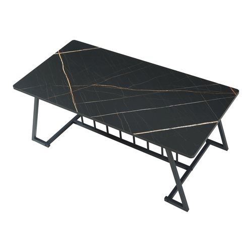 Table Basse Console D'appoint Acier Aspect Marbre Noir 03_0010822