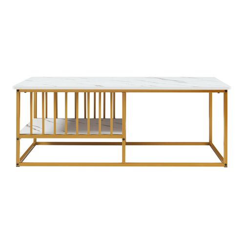 Table Basse Console D'appoint 120 X 60 X 42 Cm Effet Marbre Blanc Or 03_0010836