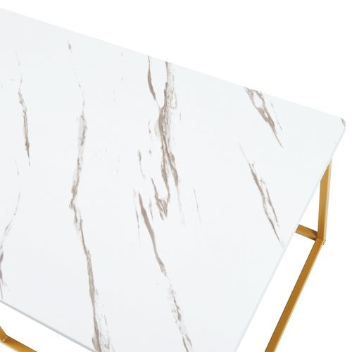 Table Basse Console D'appoint 120 X 60 X 42 Cm Effet Marbre Blanc Or 03_0010836