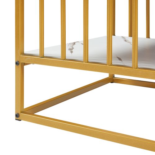 Table Basse Console D'appoint 120 X 60 X 42 Cm Effet Marbre Blanc Or 03_0010836