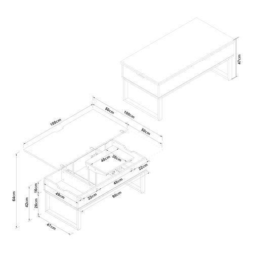 Table Basse Console D'appoint Avec Surface Relevable Et Rabattable Effet Marbre Blanc