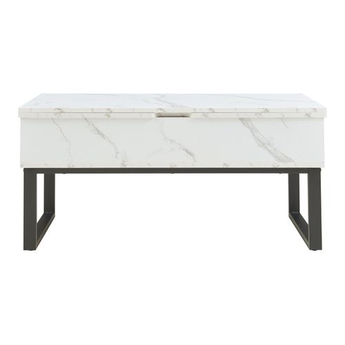 Table Basse Console D'appoint Avec Surface Relevable Et Rabattable Effet Marbre Blanc