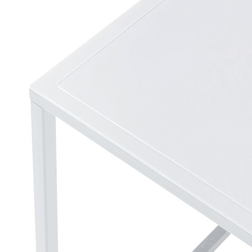 Table Basse Console D'appoint Avec Plateau Carré Acier 60 X 60 X 45 Cm Blanc Mat 03_0