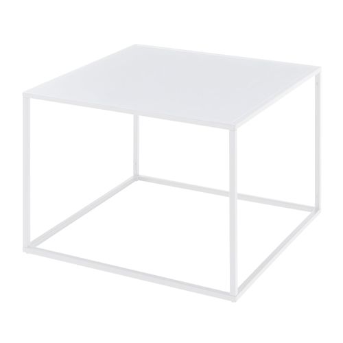 Table Basse Console D'appoint Avec Plateau Carré Acier 60 X 60 X 45 Cm Blanc Mat 03_0