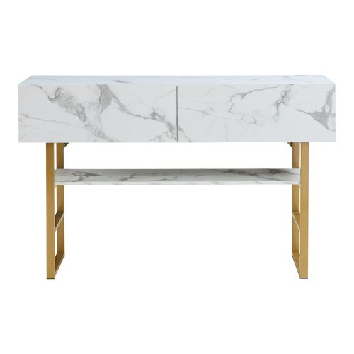 Table Console 75 X 120 X 30 Cm Or Effet Marbre Blanc 03_0010889