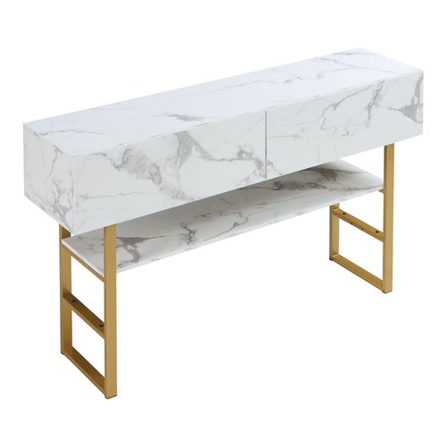 Table Console 75 X 120 X 30 Cm Or Effet Marbre Blanc 03_0010889
