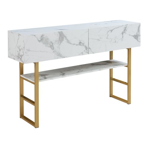 Table Console 75 X 120 X 30 Cm Or Effet Marbre Blanc 03_0010889