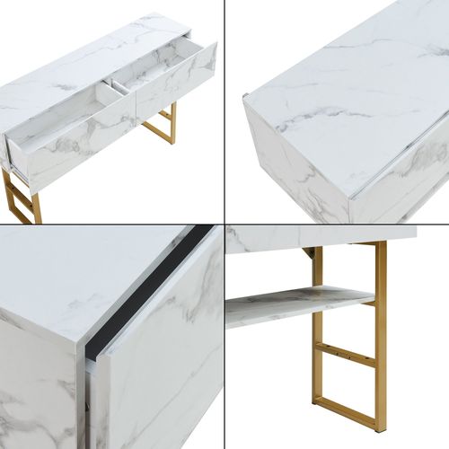 Table Console 75 X 120 X 30 Cm Or Effet Marbre Blanc 03_0010889