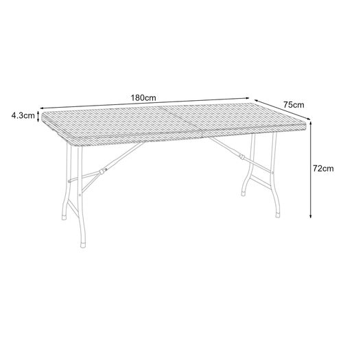Table De Camping Pliante 180 X 75 X 72 Cm Effet Rotin Noir 03_0011001