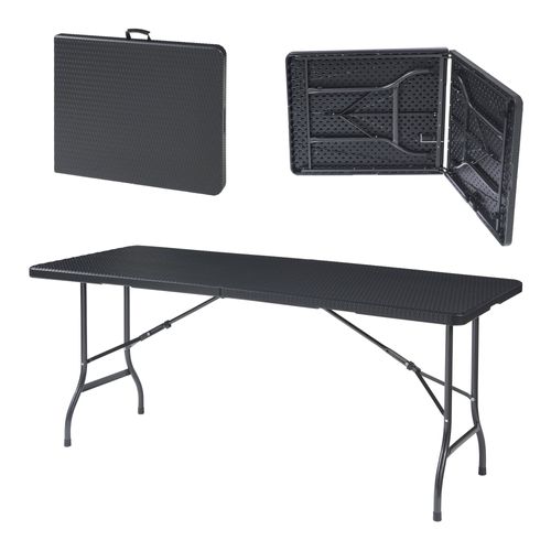 Table De Camping Pliante 180 X 75 X 72 Cm Effet Rotin Noir 03_0011001