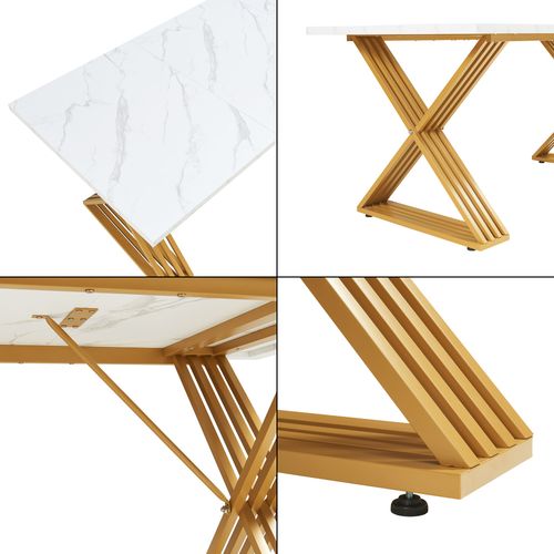 Table Salle à Manger Pour 6 Personnes Effet Marbre Blanc 03_0011100