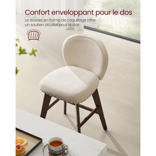 Tabourets De Bar Lot De 2 Pivotants Avec Dossier Et Pieds En Bois Assise En Tissu Che