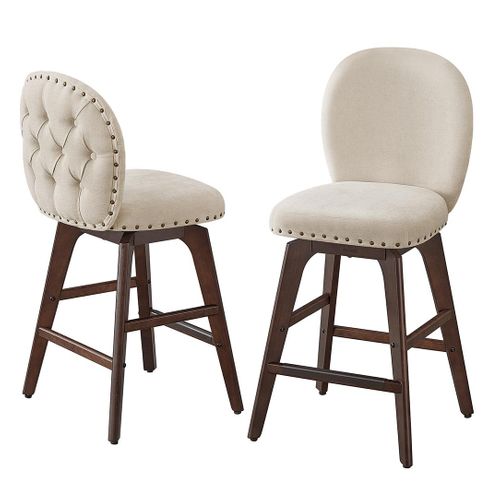 Tabourets De Bar Lot De 2 Pivotants Avec Dossier Et Pieds En Bois Assise En Tissu Che