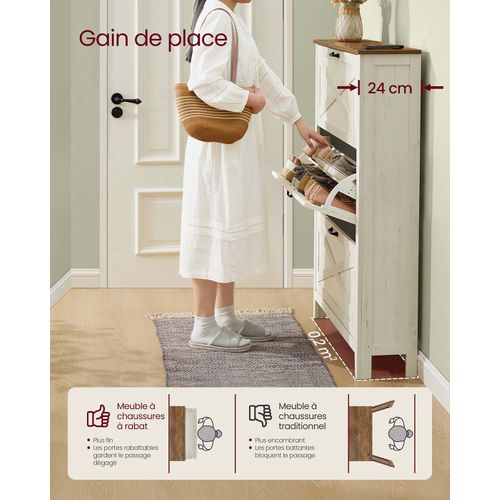 Meuble à Chaussures à 3 Abattants Placard De Rangement 24 X 87 X 123,6 Cm Autoportant