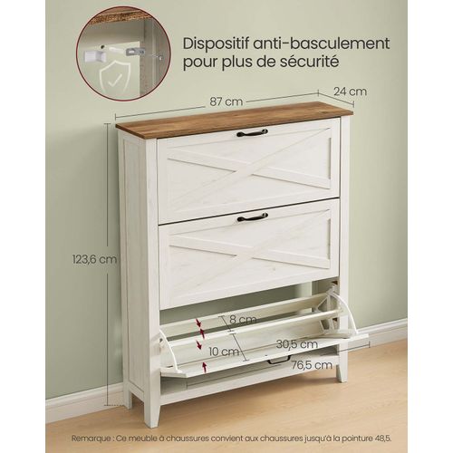 Meuble à Chaussures à 3 Abattants Placard De Rangement 24 X 87 X 123,6 Cm Autoportant