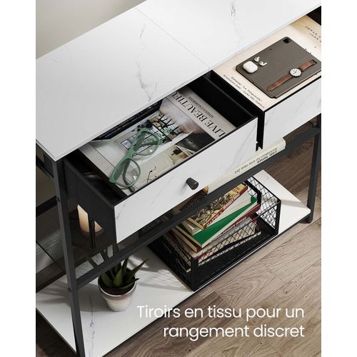 Table Console D'entrée Étroite Avec 2 Tiroirs En Tissu Meuble Console Bout De Canapé