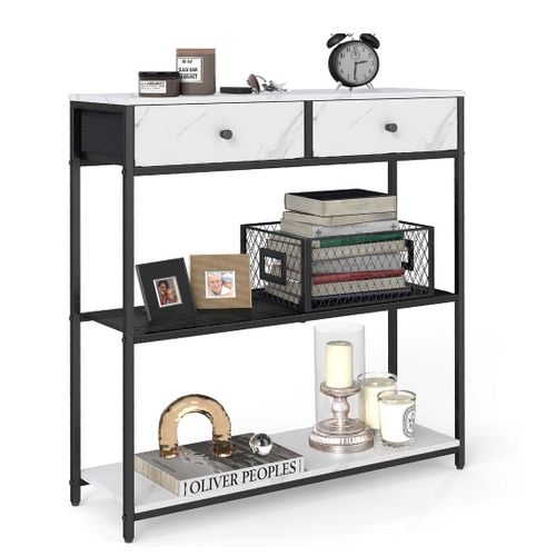 Table Console D'entrée Étroite Avec 2 Tiroirs En Tissu Meuble Console Bout De Canapé