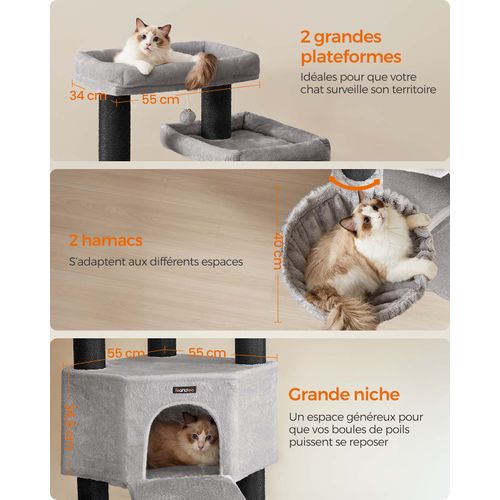 Grand Arbre à Chat Tour De Jeux Pour Chat à Plusieurs Niveaux 55 X 55 X 186,7 Cm