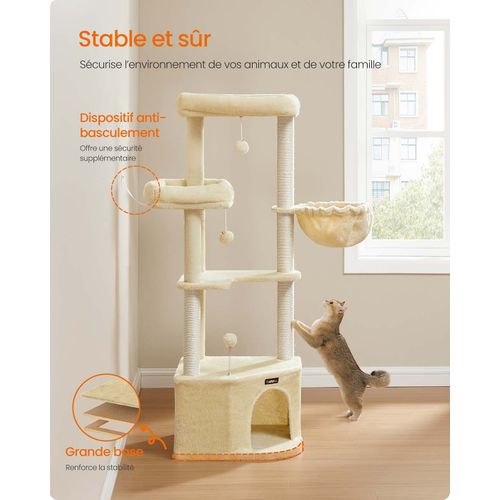 Arbre à Chat 485 X 485 X 1407 Cm Tour De Jeux Pour Chats Avec Niche Grandes Plateforme