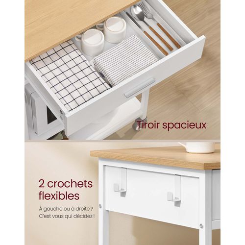 Desserte De Cuisine à Roulettes Îlot De Cuisine Mobile 45 X 60 X 90 Cm Avec Tiroir 2