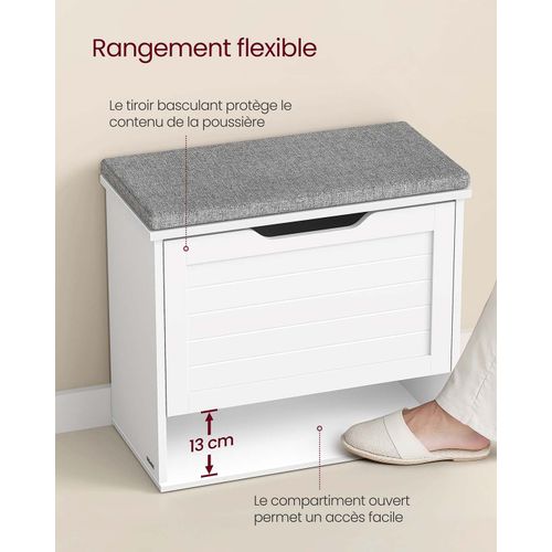 Banc à Chaussures Rembourré Meuble D’entrée Sur 3 Niveaux Pour 6 Paires De Chaussures