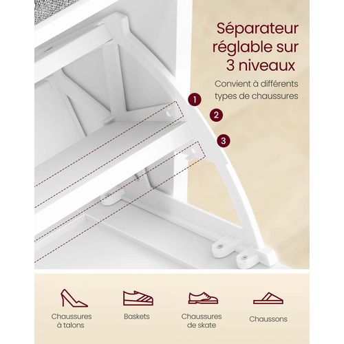 Banc à Chaussures Rembourré Meuble D’entrée Sur 3 Niveaux Pour 6 Paires De Chaussures