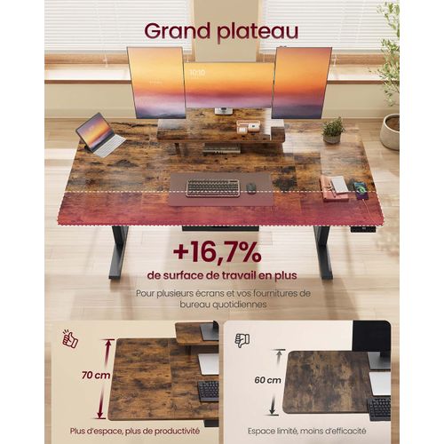 Bureau Électrique Réglable En Hauteur 140 X 70 Cm Support D'écran à Montage Flexible