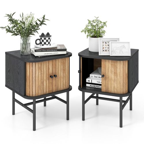 Lot De 2 Tables De Chevet Modernes 40 X 39 X 49 Cm Avec Portes Coulissantes Et Patins