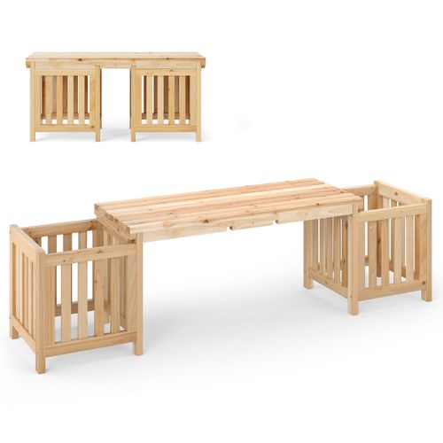 Banc De Jardin 173 X 40 X 48 Cm Avec Jardinières Latérales Design Polyvalent En Bois