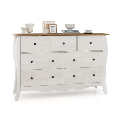 Commode Rustique 120 X 38,5 X 78 Cm 7 Tiroirs Pliables Design Élégant Sécurité