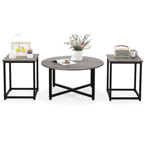 Lot De 3 Tables Basses Table Ronde 80 X 42 Cm Et 2 Tables D'appoint 40 X 40 X 50 Cm