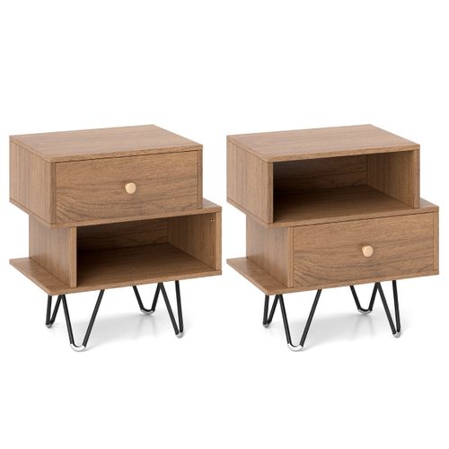 Lot De 2 Tables De Chevet 44 X 29 X 47 Cm Avec Tiroir Amovible Et Compartiment Ouvert