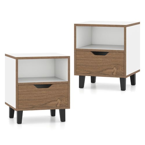 Lot De 2 Tables De Chevet Modernes 37 X 33 X 44 Cm Avec Tiroir Ouvert Ambiance Cosy